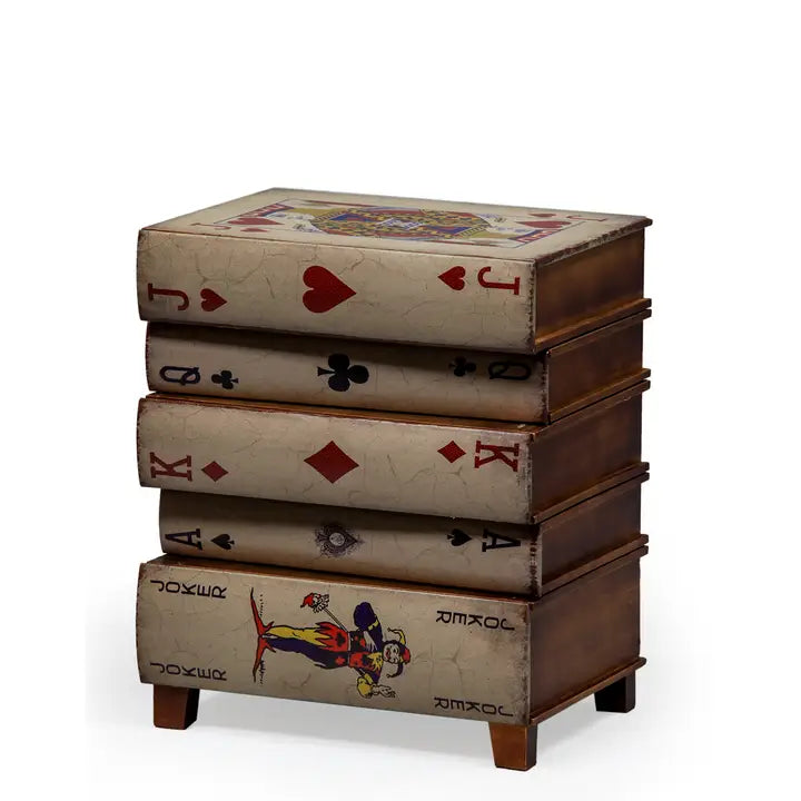 Antiqued Stacked Playing Card Books Side Cabinet - 55cm