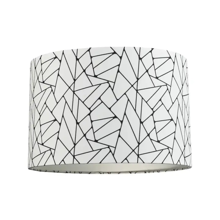 Off-White and Black Geometric Drum Lamp Shade with Inner- 12"