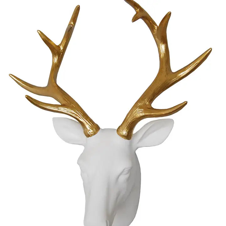 White and Gold Stag Head - 43cm
