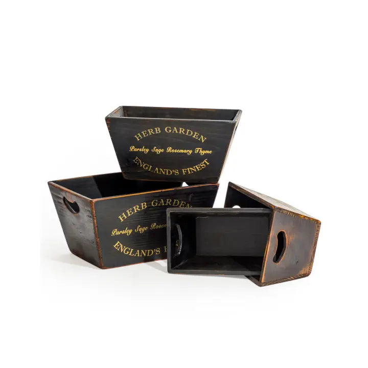 Set of 4 Antique Wooden Herb Garden Planters