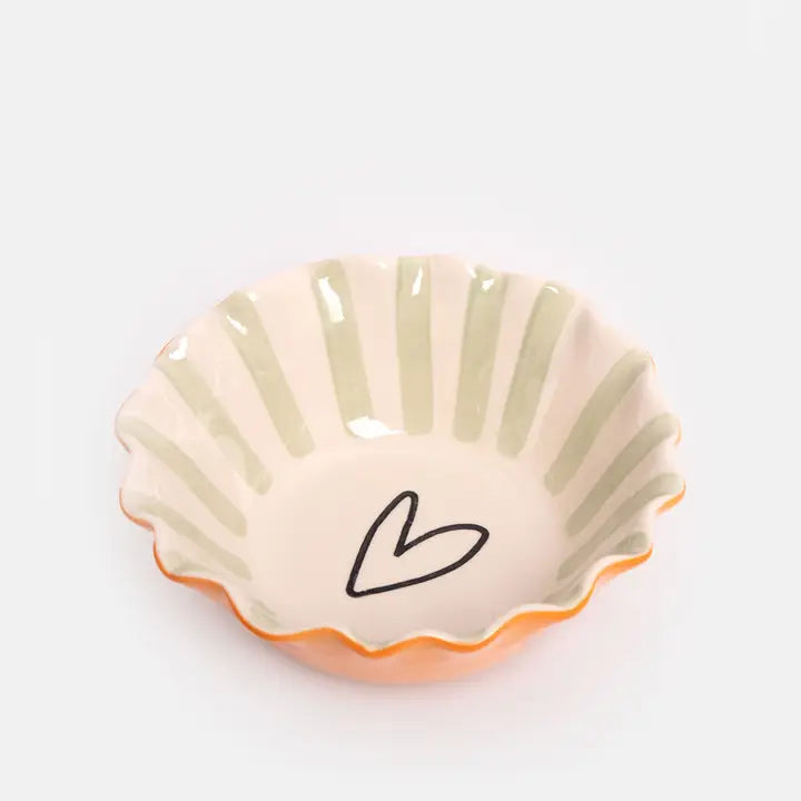 Pale Blue Inside Stripe/Outline Heart Frilly Bowl by Caroline Gardner - Set of 4