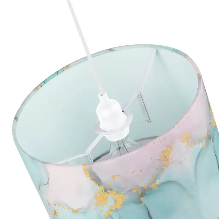 Drum Lamp Shade in Marble Effect Cotton Fabric Duck Egg - 12"