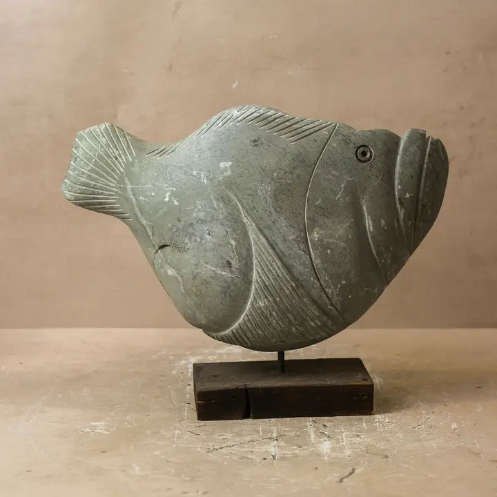 Stone Fish Sculpture - 34cm