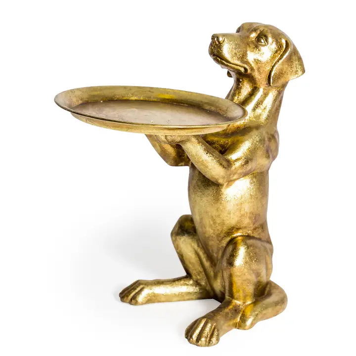 Antique Gold Labrador Holding Tray Ornament - 43cm