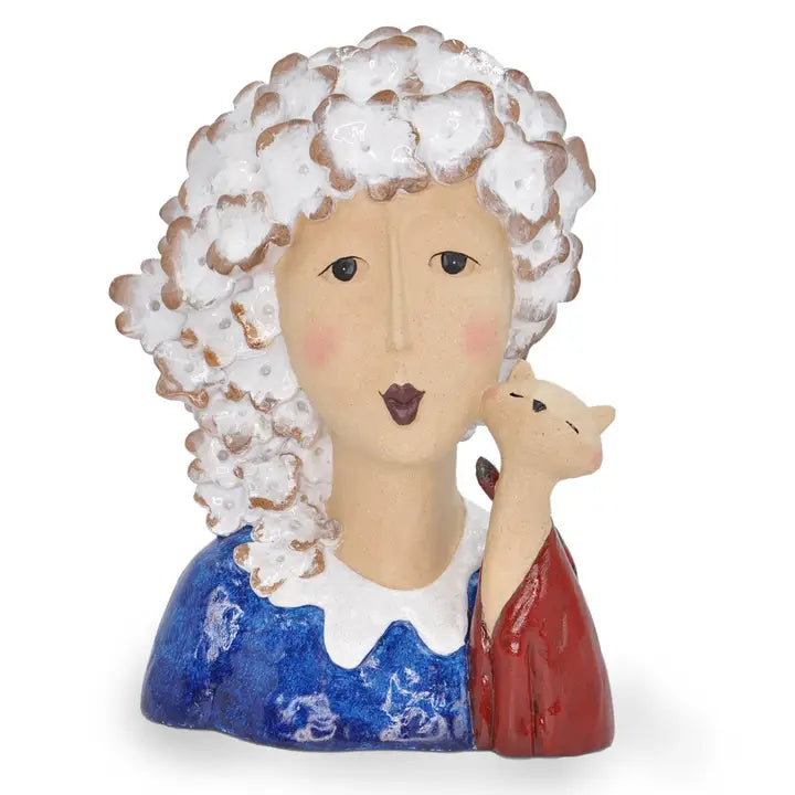 Claudette - White Haired Lady with Cat - 32.7cm