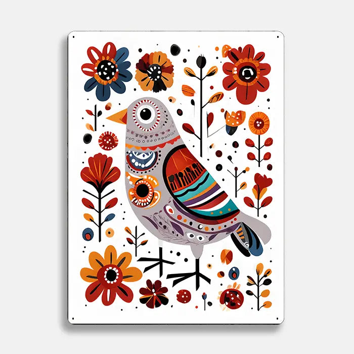 Bird Flowers Scandinavian Folk Metal Sign Plaque