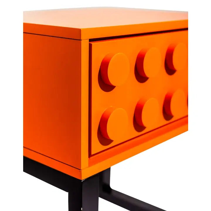 Orange Block Solid Wood Single Drawer Bedside Table - 54.5cm