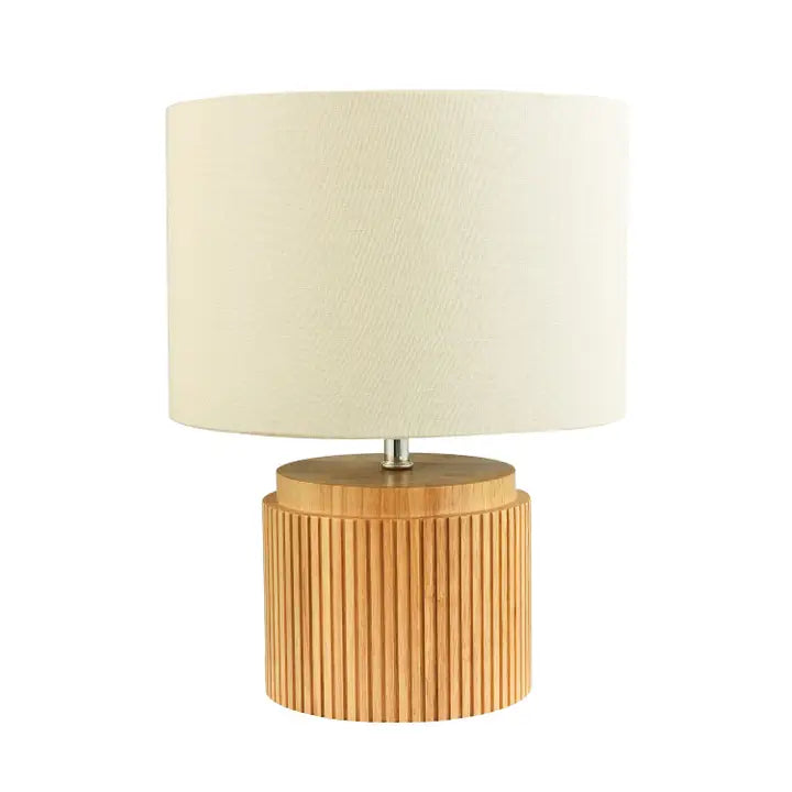 Classic and Stylish Real Wooden Table Lamp with Natural Cream Linen Shade - 39cm