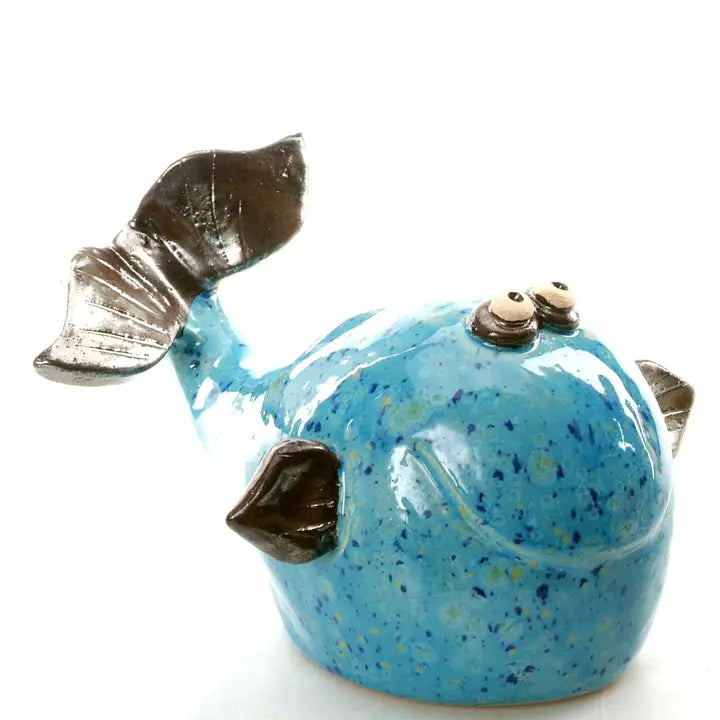 Blue Whale in Bright Blue Ceramic Figurine