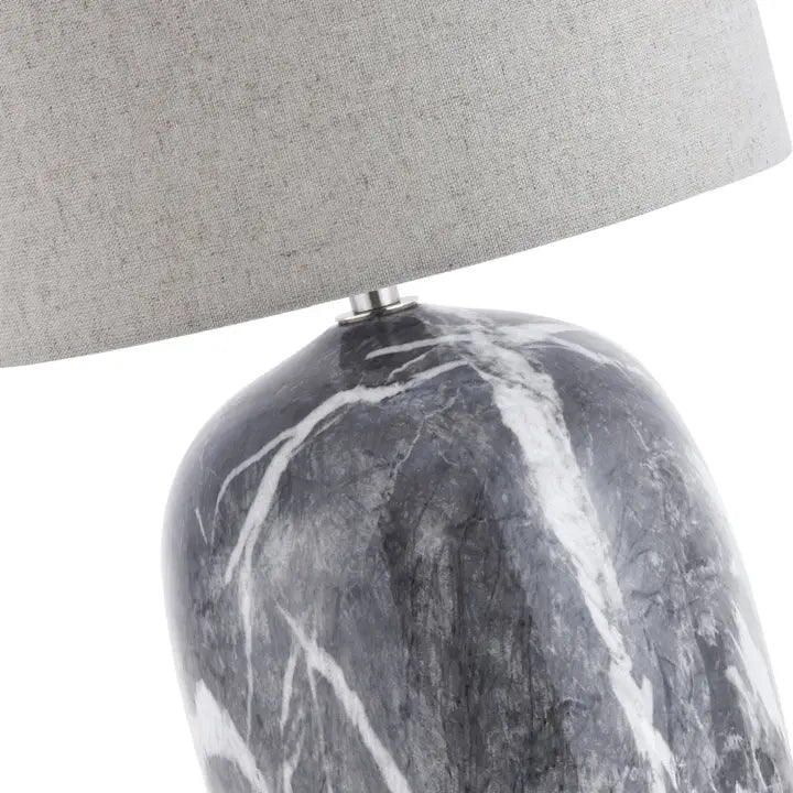Marble Effect Ceramic Table Lamp Base with Gloss Glazing and Satin Nickel Trim - 38cm