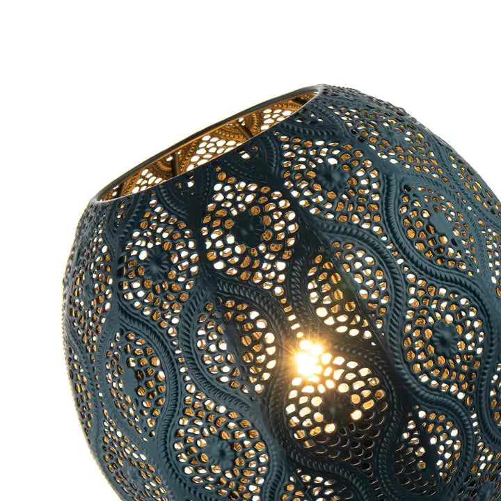 Floral Moroccan Table Lamp in Matte Black - 23cm