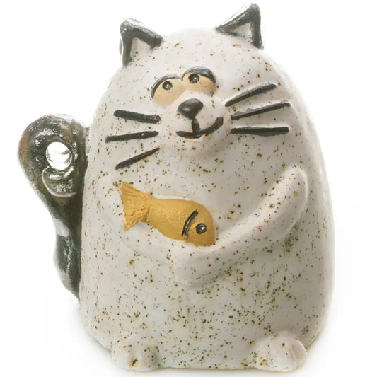 Maverick Cat with Fish Ceramic Figurine | White Daisy - 5cm