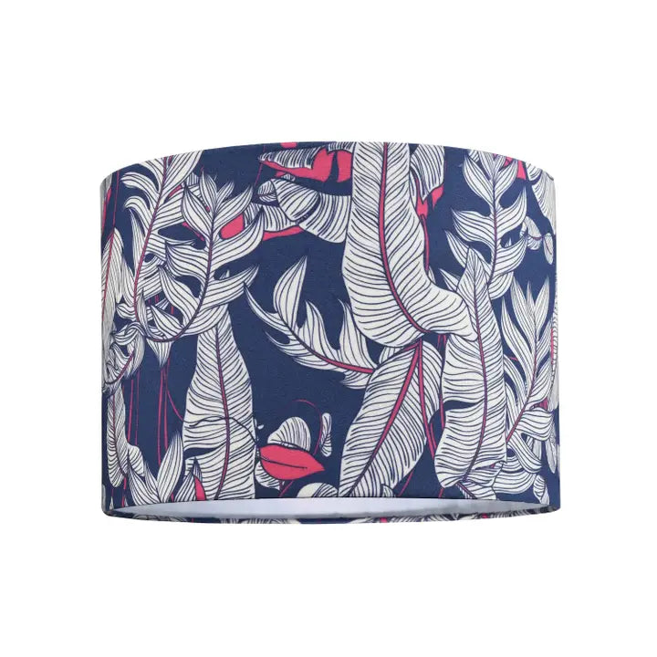 Deep Purple Palm Tree Themed Cotton Lamp Shade with White - 25cm