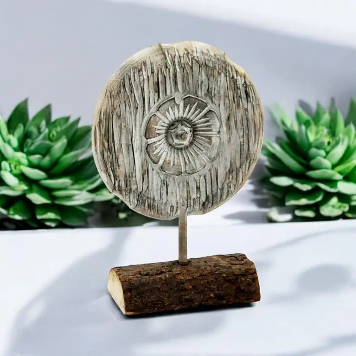 Wooden Flower On Stand - 23cm
