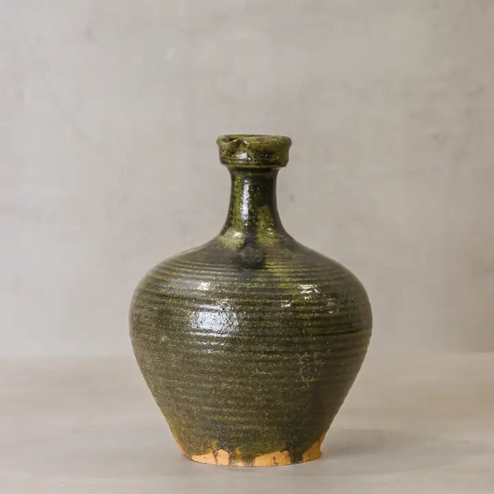 Glazed Bottle Vase Olive Green - 25cm