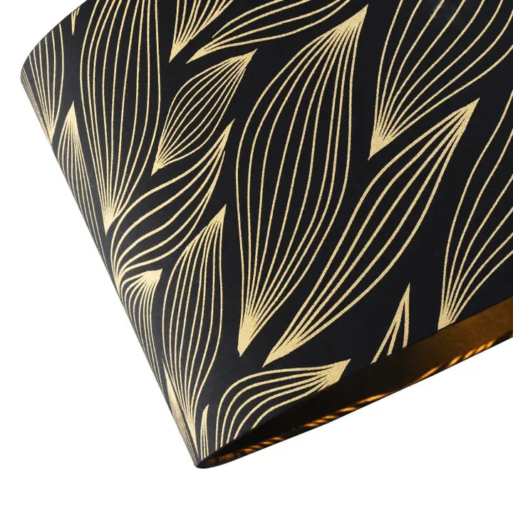 Designer Black Lamp Shade with Gold Foil Leaves with Inner - 12"