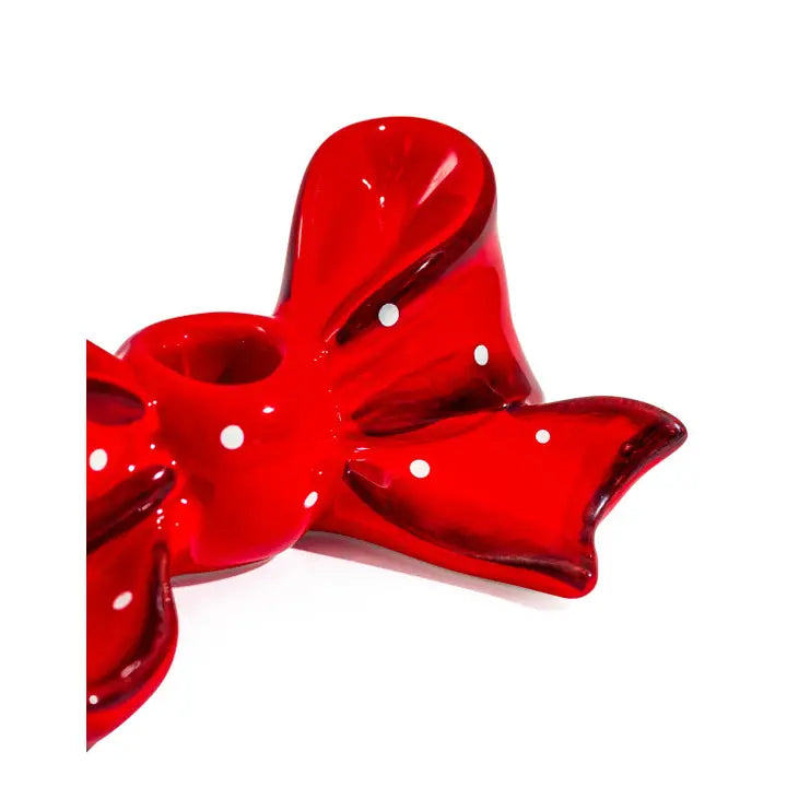 Ruby Red Ribbon Bow Ceramic Candle Holder