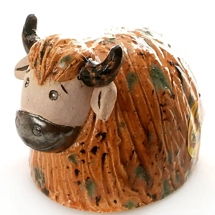 Round Cow Ceramic Figurine in Ginger - 12cm