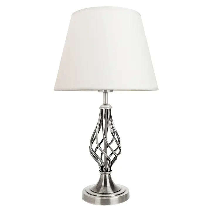 Table Lamp with Barley Twist Base and Linen Shade - 52cm - Nickel