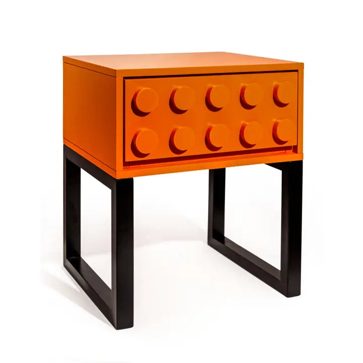 Orange Block Solid Wood Single Drawer Bedside Table - 54.5cm