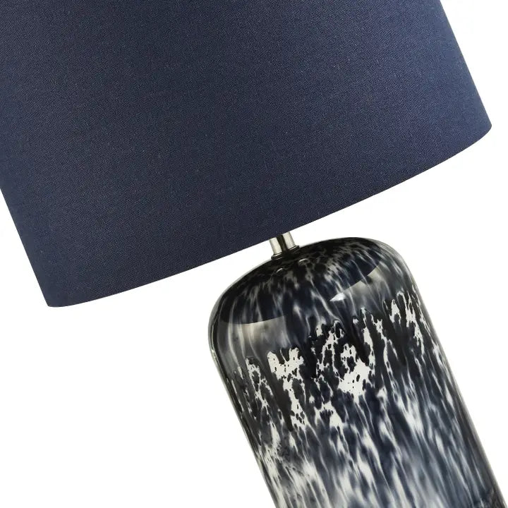 Modern Navy Blue and Smoked Grey Marble Snowflake Glass Table Lamp with Shade - 46cm