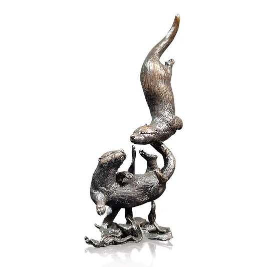 Limited Edition Bronze Otter Pair Playing - 13.2cm