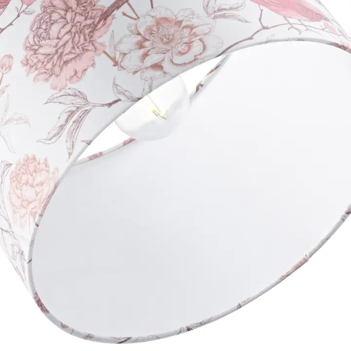 Traditional Cotton Lamp Shade with Pink Long Tailed Birds - 12"