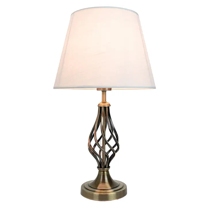 Table Lamp with Barley Twist Base and Linen Shade - 52cm - Brass