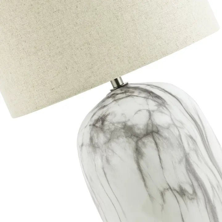 Marble Effect Ceramic Table Light Base with Gloss Glazing and Satin Nickel Trim - 38cm