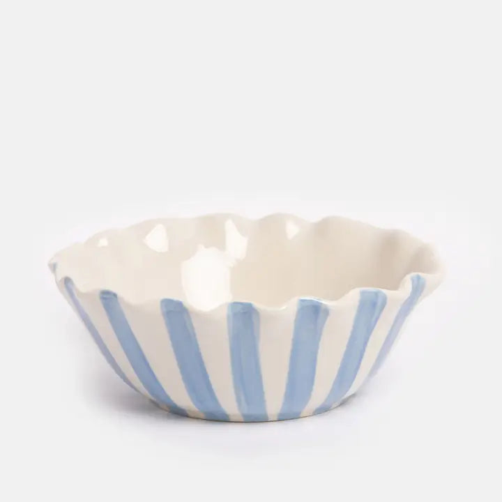 Blue Outside Stripe/Lemon Motif Frilly Bowl by Caroline Gardner - Set of 4
