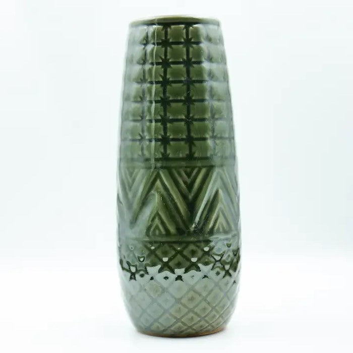 Green Embossed Ceramic Vase - 19.2cm