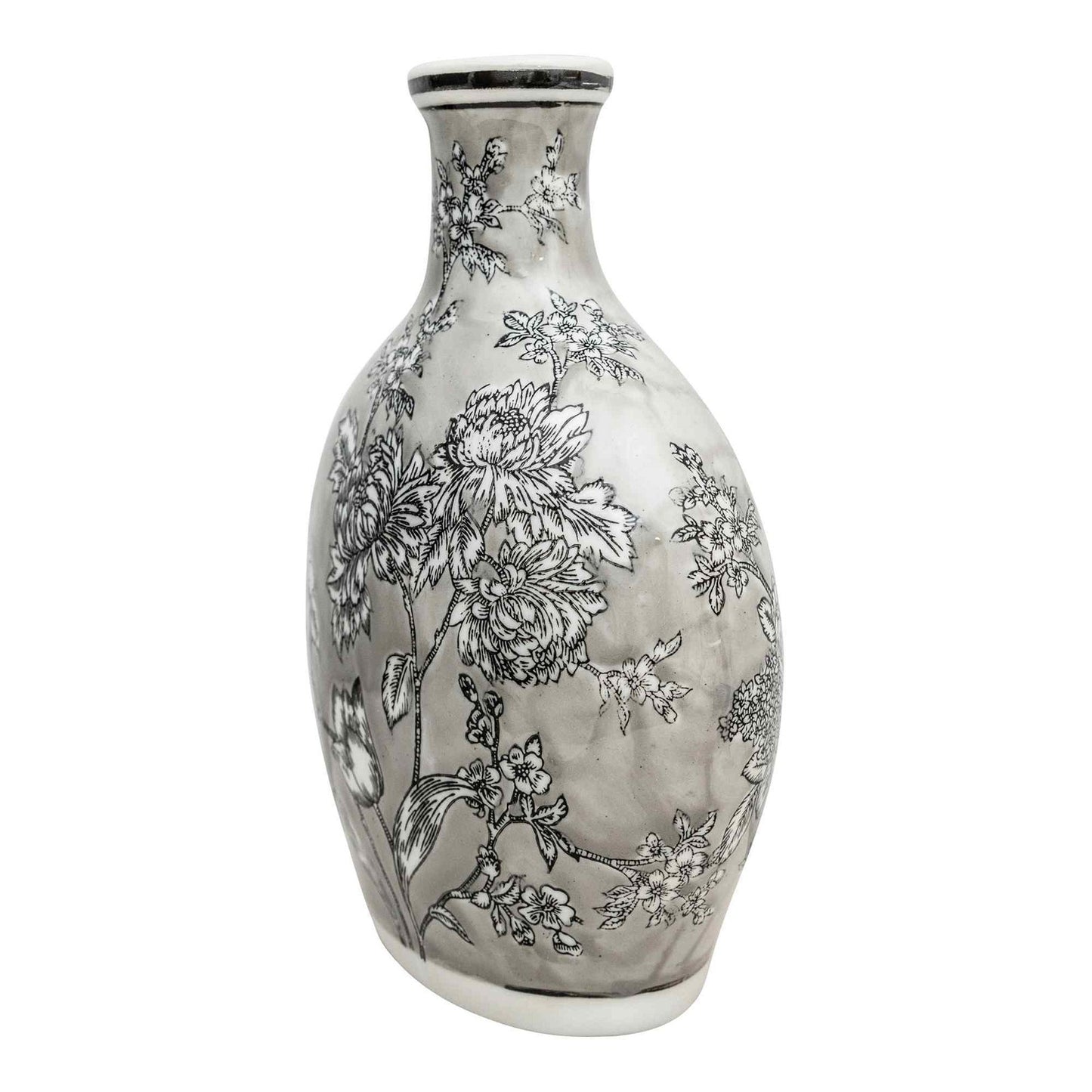 Peony Grey & White Bottle Vase - 32cm