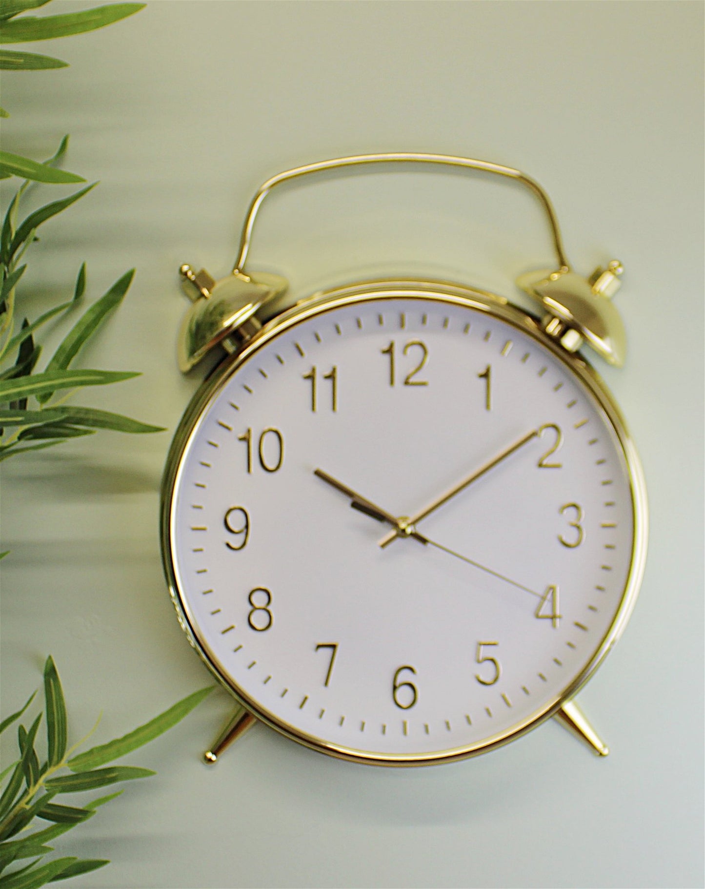 Alarm Clock Style Gold Wall Clock - 40cm