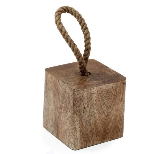 Mango Wood Doorstop With Rope Handle - 15cm