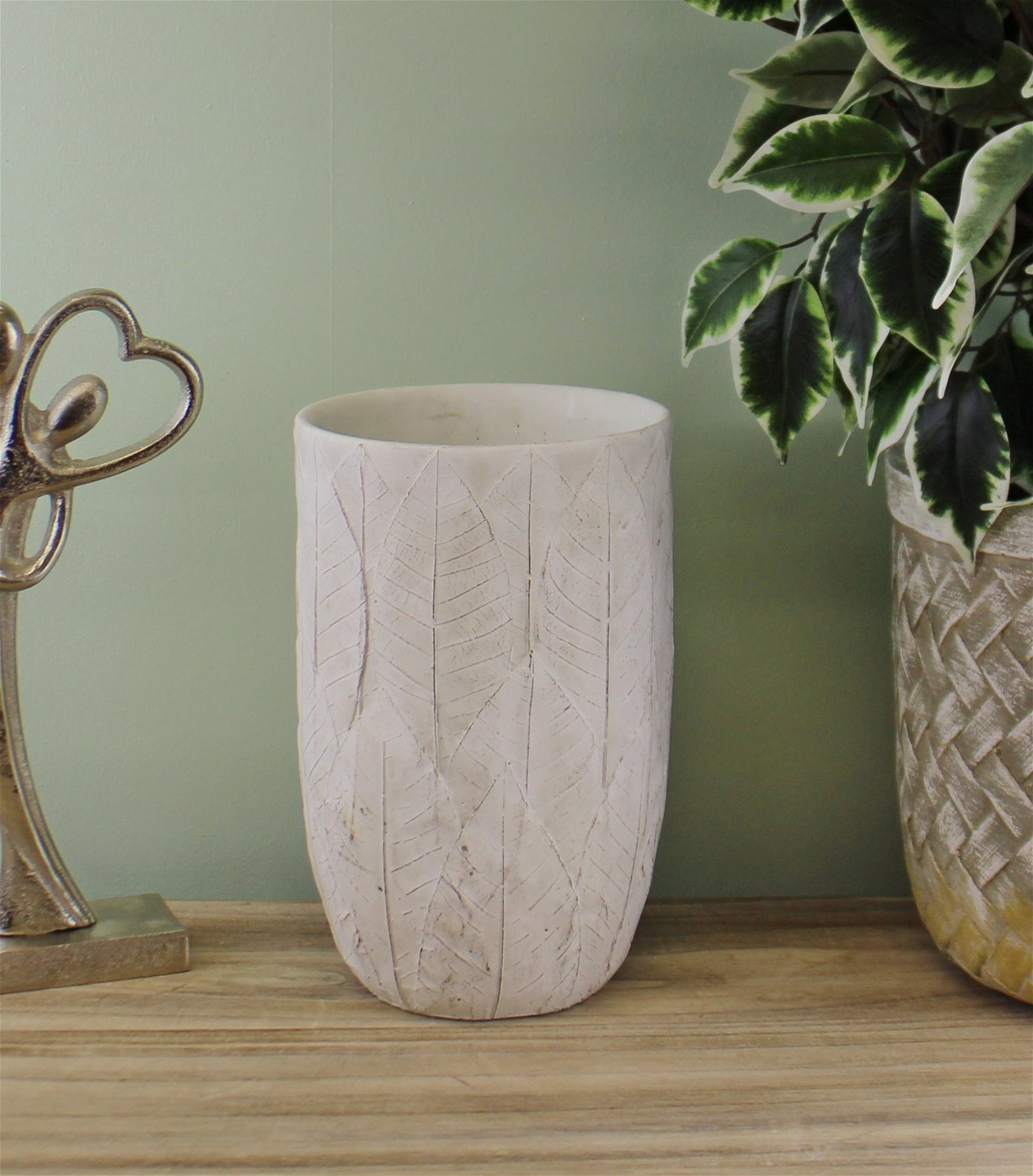 Embossed Cement Leaf Vase - 21.5cm