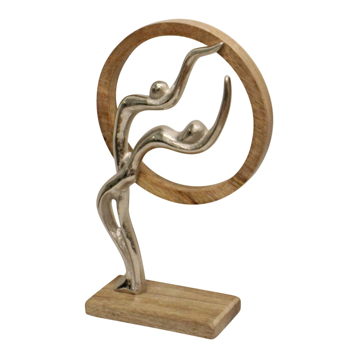 Silver Couple In Wooden Circle Ornament - 31cm.