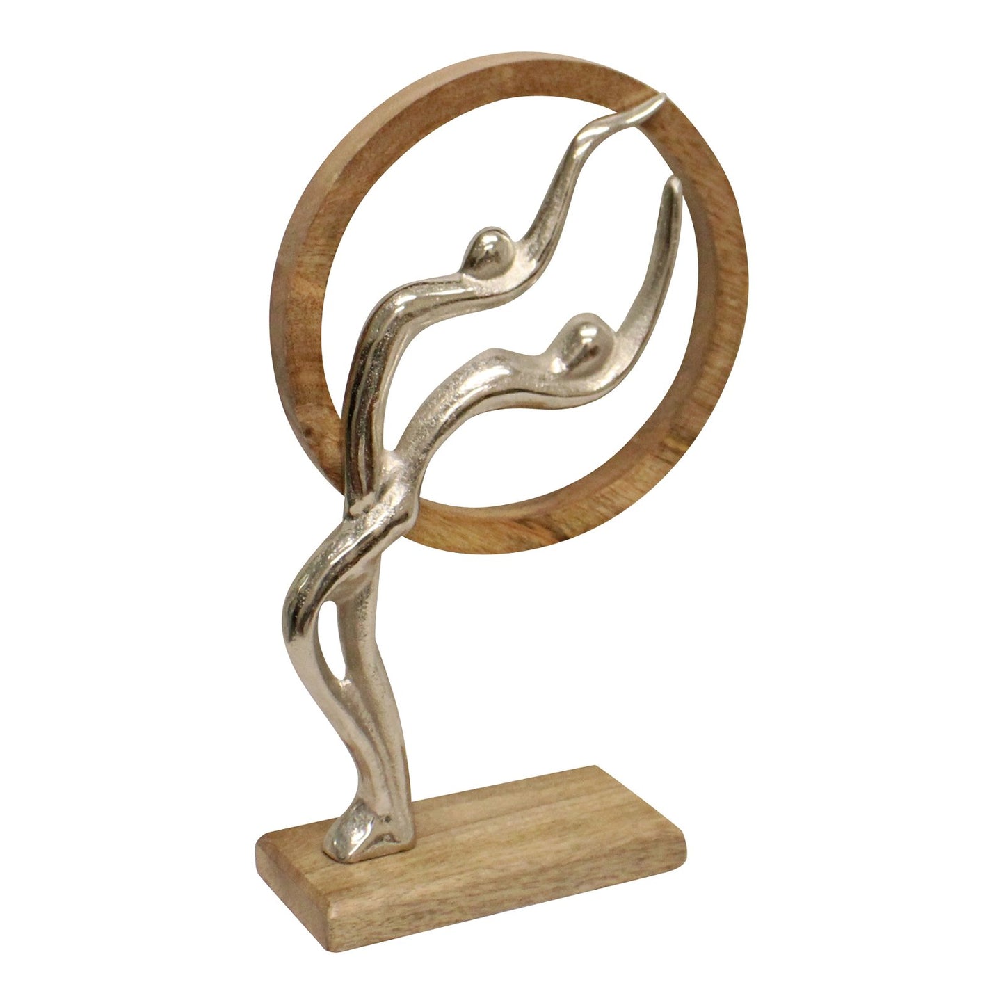 Silver Couple In Wooden Circle Ornament - 31cm.