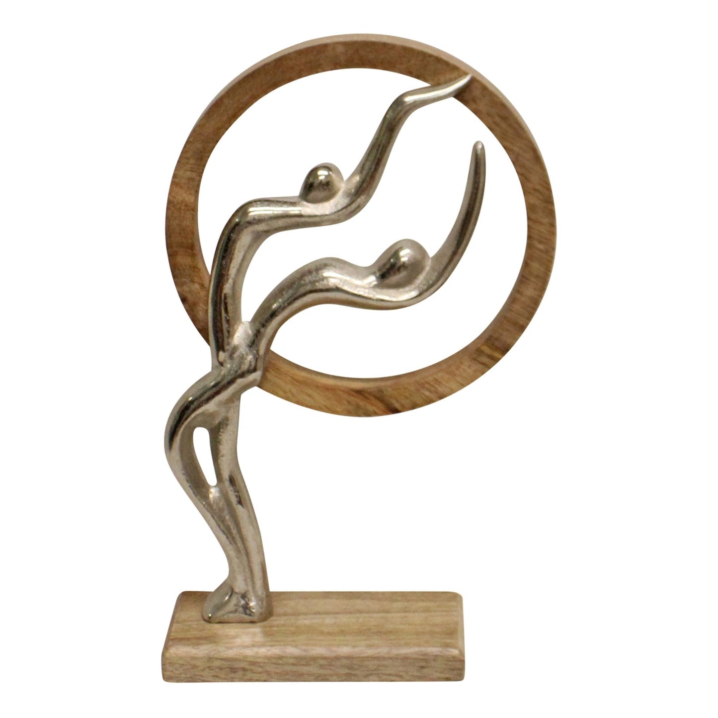 Silver Couple In Wooden Circle Ornament - 31cm.