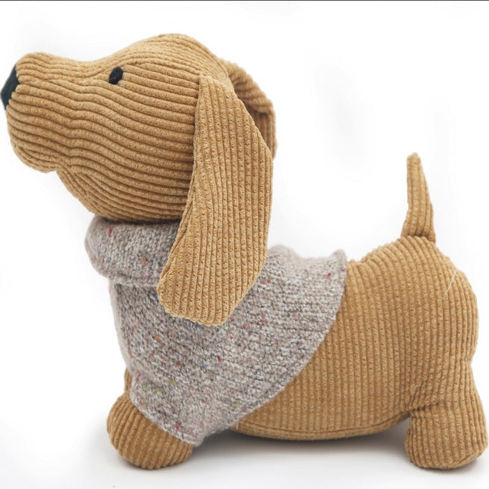 Beige Dachshund W/ Grey Jumper Door Stop - 30cm