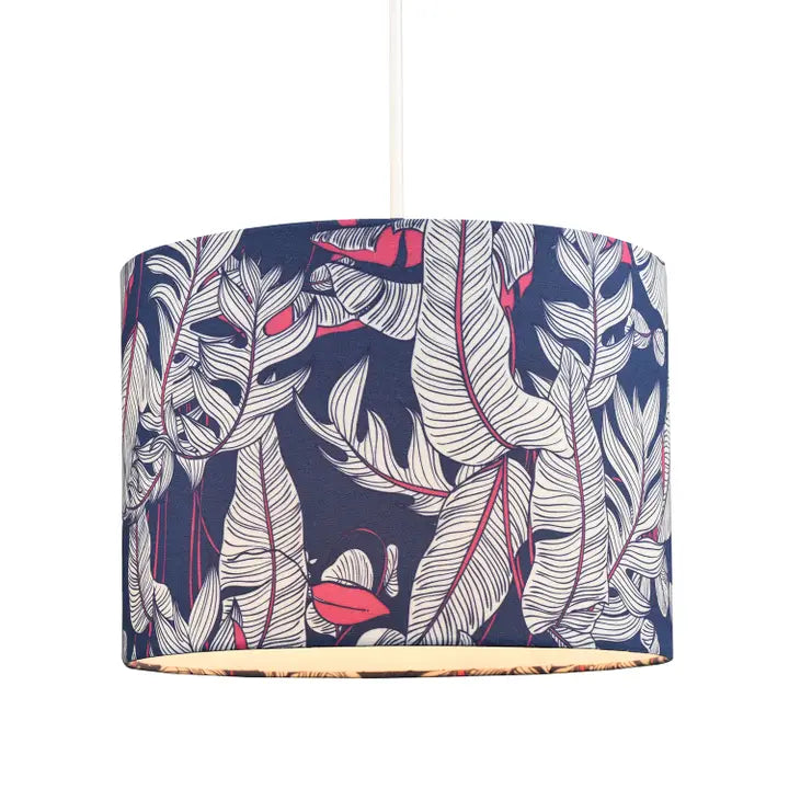 Deep Purple Palm Tree Themed Cotton Lamp Shade with White - 25cm
