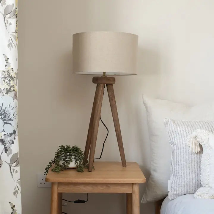 Pill Table Lamp, Hand-Carved Mango Wooden Tri-Pod Base - 73cm