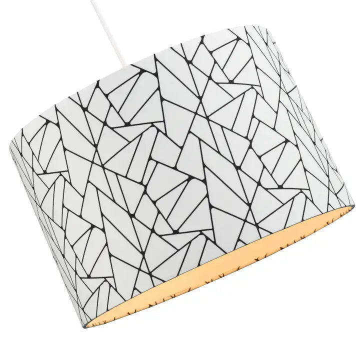 Off-White and Black Geometric Drum Lamp Shade with Inner- 12"