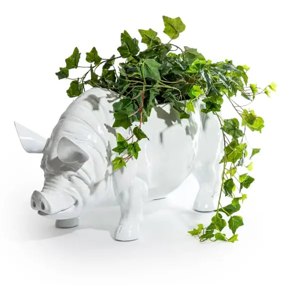 Extra Large Bright White Pig Planter - 70cm
