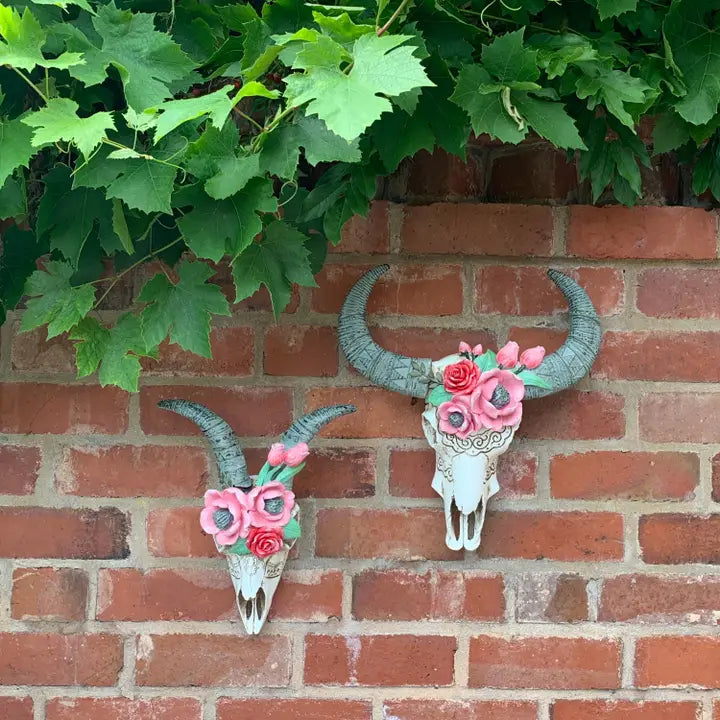 Goat Skull with Flowers - 29cm
