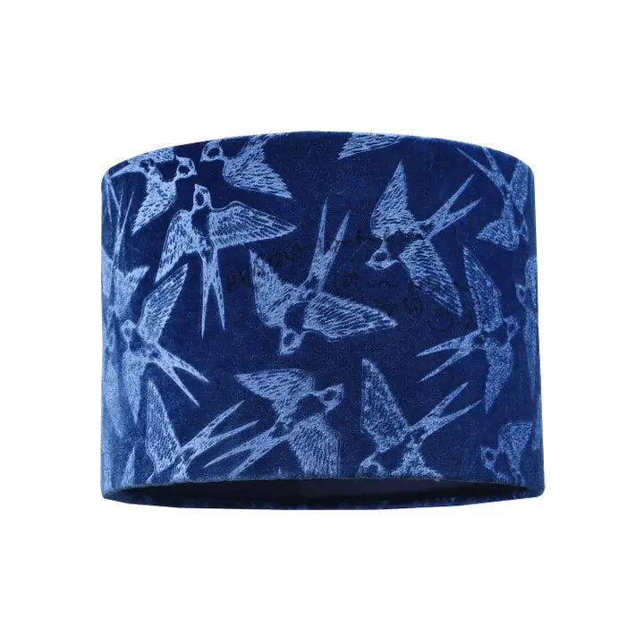 Bird Decorated Soft Velvet Fabric Lamp Shade with - 10" - Blue