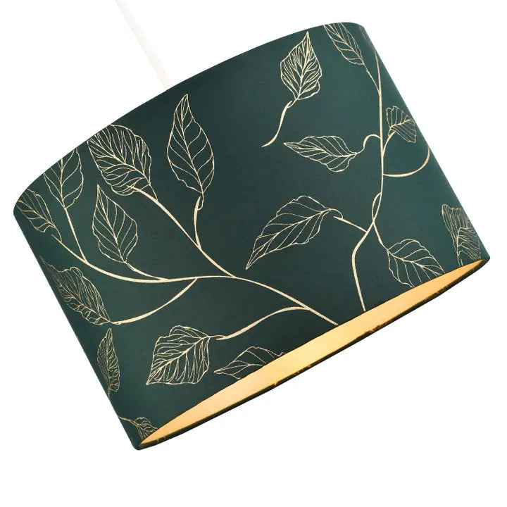 Modern Forest Green Cotton Fabric Drum Lamp Shade with Gold - 12"