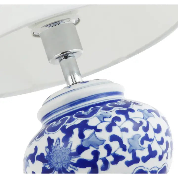 Hand Painted Oriental Floral Themed Ceramic Table Lamp Base in Blue and White - 20cm