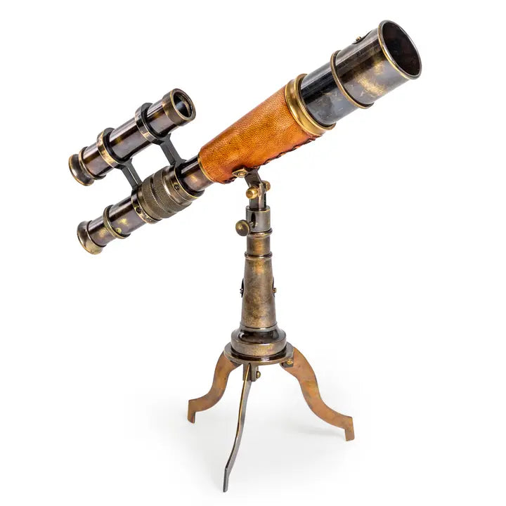 Antiqued Ornamental Telescope On Metal Stand - 32cm
