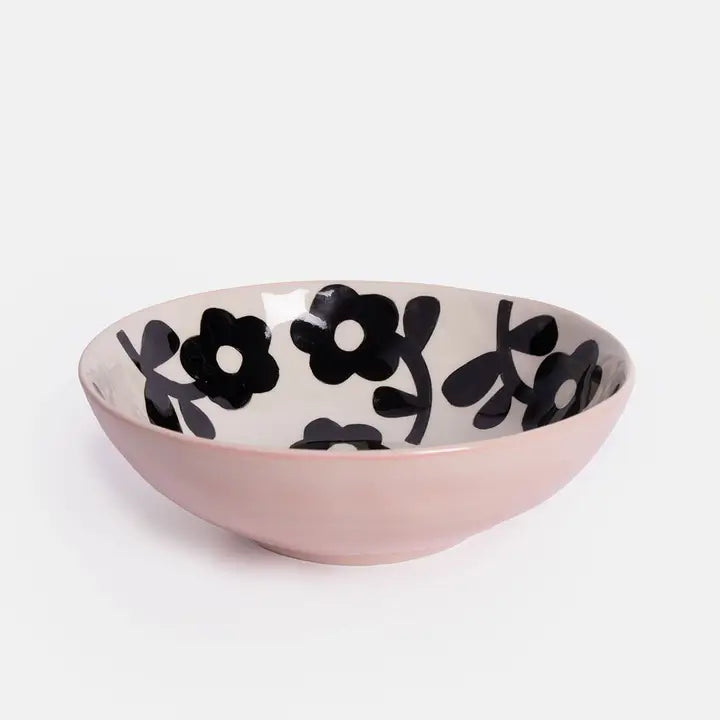Monochrome Flower Shallow Bowl by Caroline Gardner - Set of 4