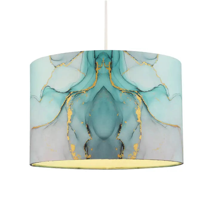 Drum Lamp Shade in Marble Effect Cotton Fabric Duck Egg - 12"